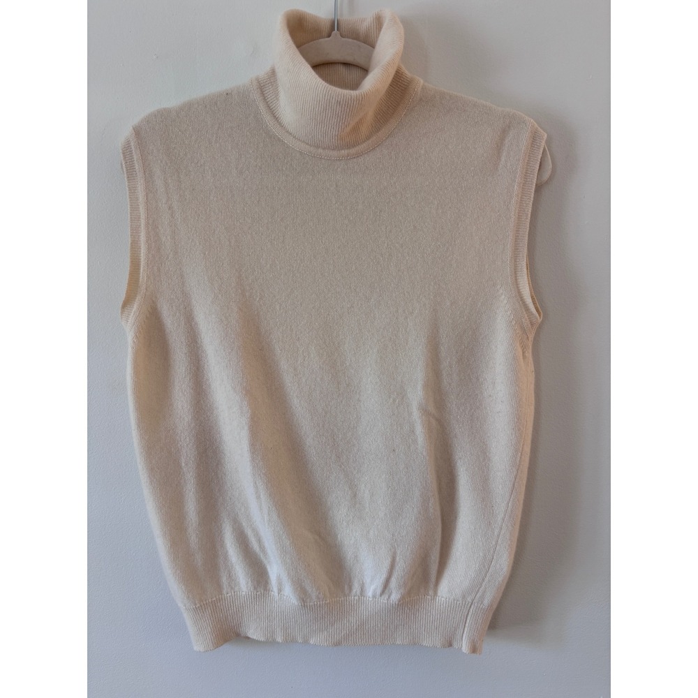 Vintage Gucci 100% Cashmere Sleeveless Turtleneck‎ Sweater Cream Scotland Medium